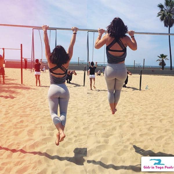 A Hot Girl In Yoga Pants Doing Chin Ups On The Beach In California Girls In Yoga Pants