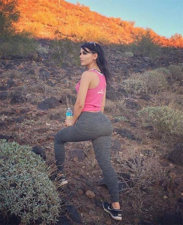 Hiking in grey yoga pants