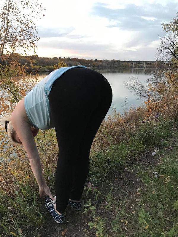 Showing Off Her Booty By The River Hot Girls In Yoga