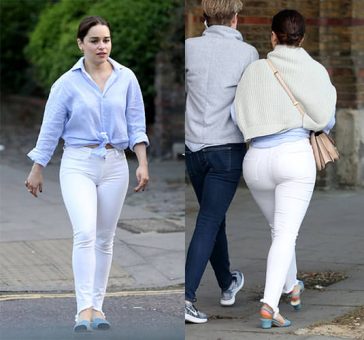 Emilia Clarke in Regular WHITE Pants [BODACIOUS BOOTY